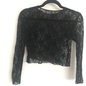 VINTAGE BLACK LACE MESH SHEER LONG SLEEVE TOP
